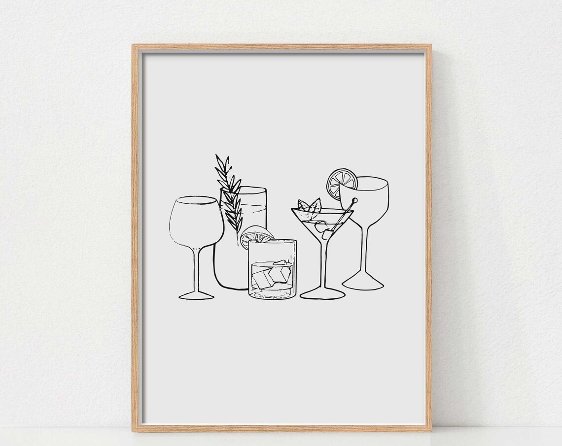 Bar Cart Minimalist Vintage Retro Art Print