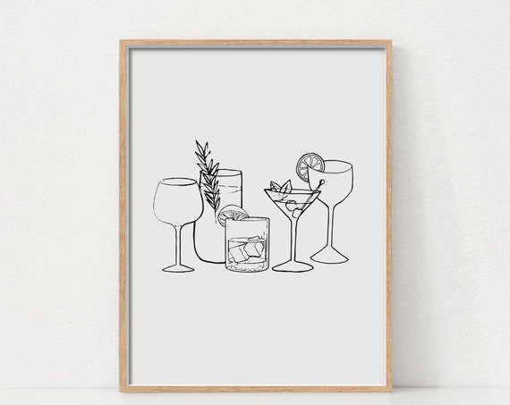 Bar Cart Minimalist Vintage Retro Art Print