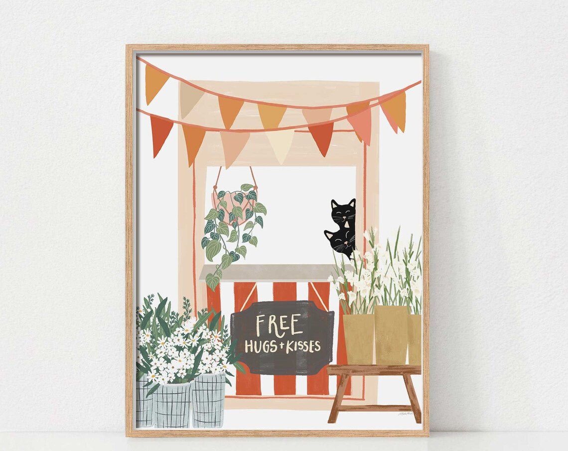 Valentine's Day Flower Market Cat Lover Art Print