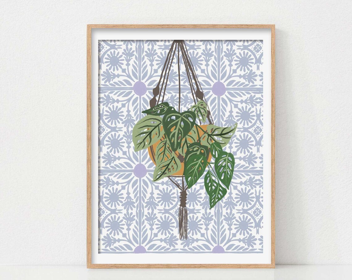 Lisbon Tiles Botanical Plant Wall Art Print