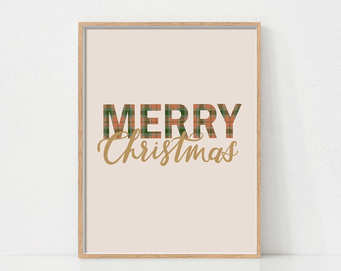 Vintage Merry Christmas Holiday Decor Wall Art Print