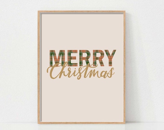 Vintage Merry Christmas Holiday Decor Wall Art Print