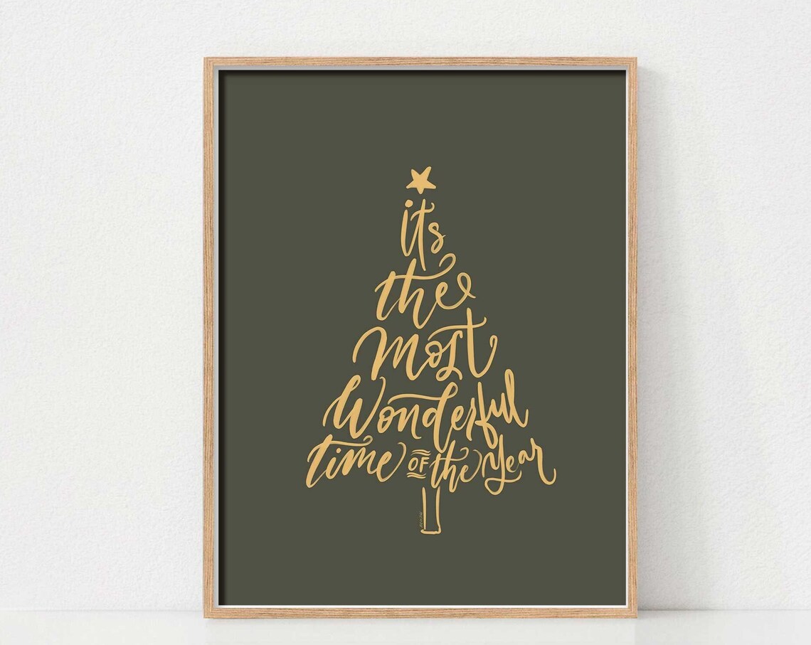 Most Wonderful Time of the Year Gold on Green Christmas Poster