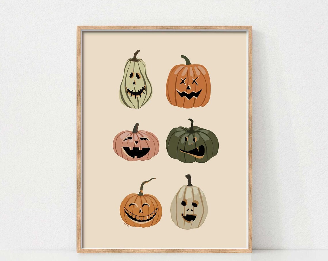 Halloween Pumpkin Art Print, Adorable Jack O Lanterns