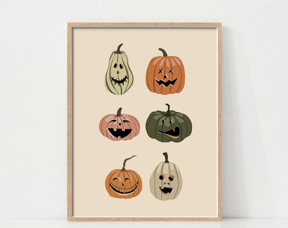 Halloween Pumpkin Art Print, Adorable Jack O Lanterns