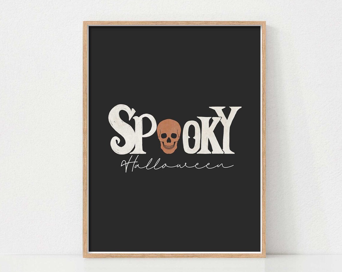 Spooky Halloween Skull Typography Black Minimalist Holiday Poster