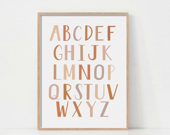 Boho Alphabet ABC Nursery Educational Kids Room Decor Poster