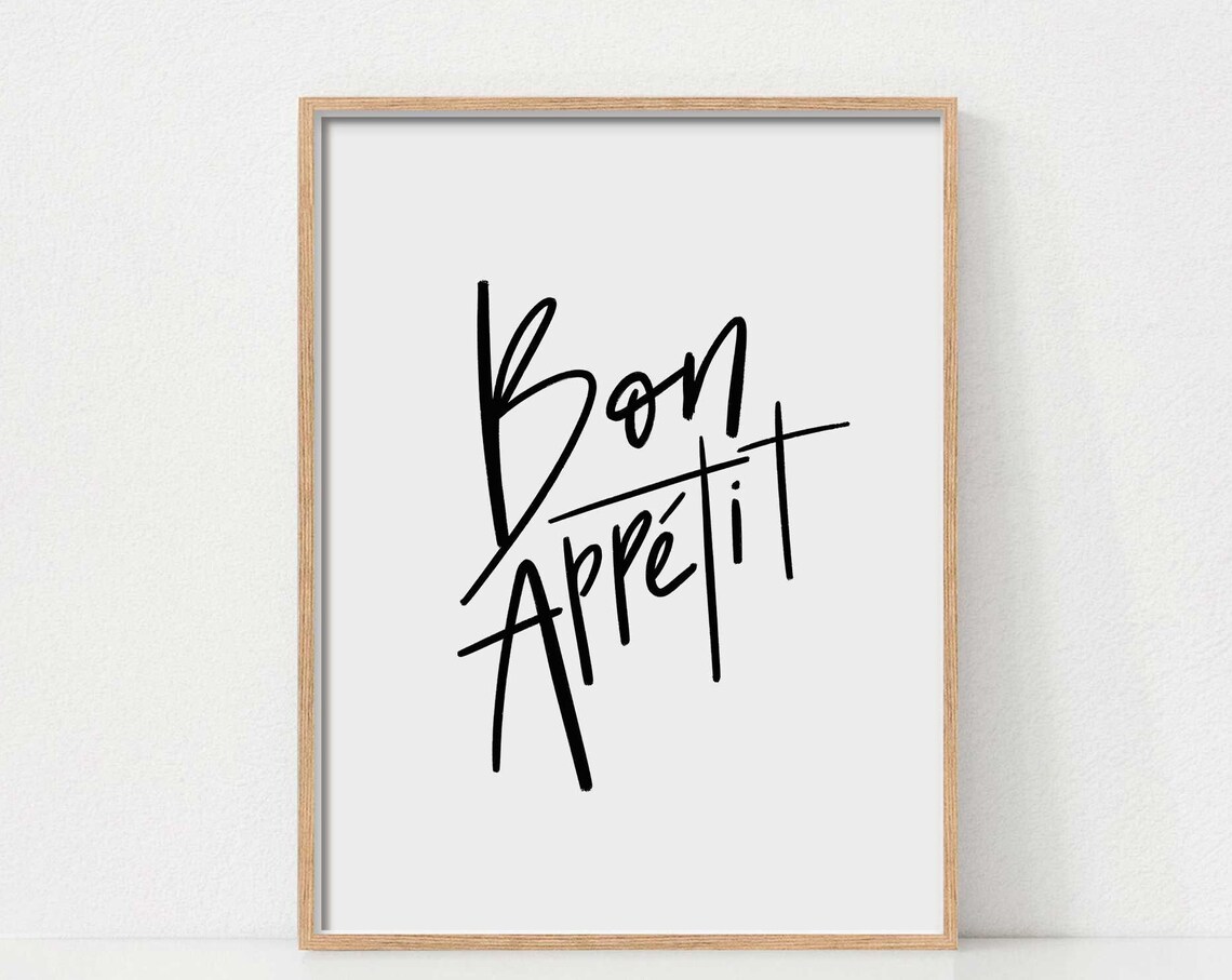 Bon Appetit Black Hand Lettering Minimalist French Kitchen Poster