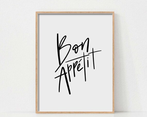 Bon Appetit Black Hand Lettering Minimalist French Kitchen Poster