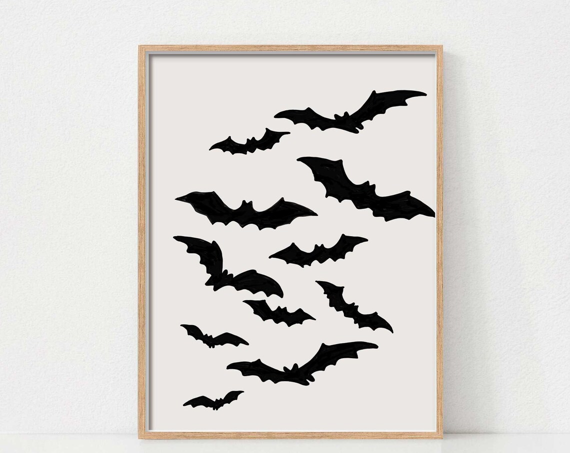 Halloween Bat Art Print, Neutral Minimalist Decor