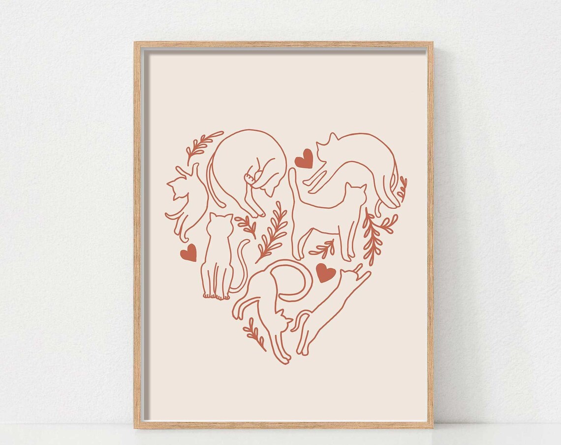 Cats Hearts of Cats Minimalist Art Print
