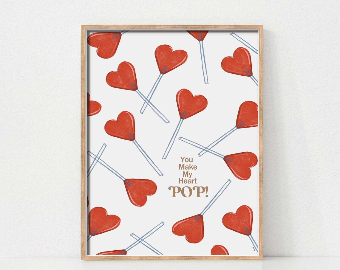 Heart Lollipop Art Print, Cute Valentine's Decor