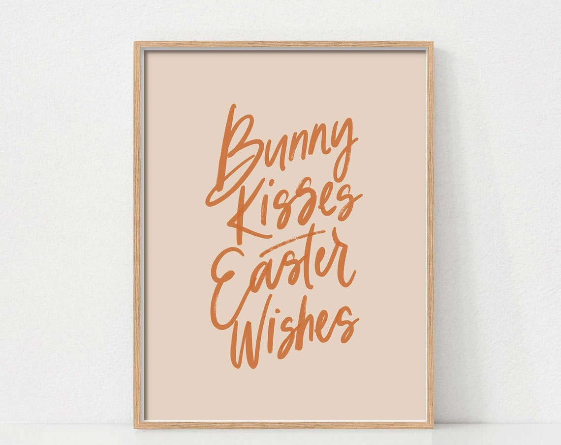 Bunny Kisses Easter Wishes Hand Lettered Spring Blush Wall Art