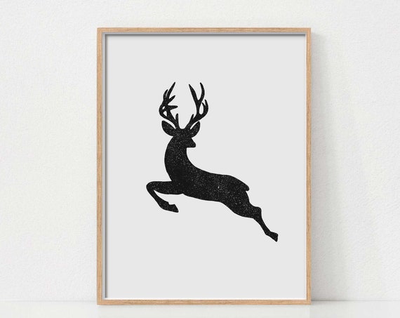 Black And White Christmas Reindeer Art Print