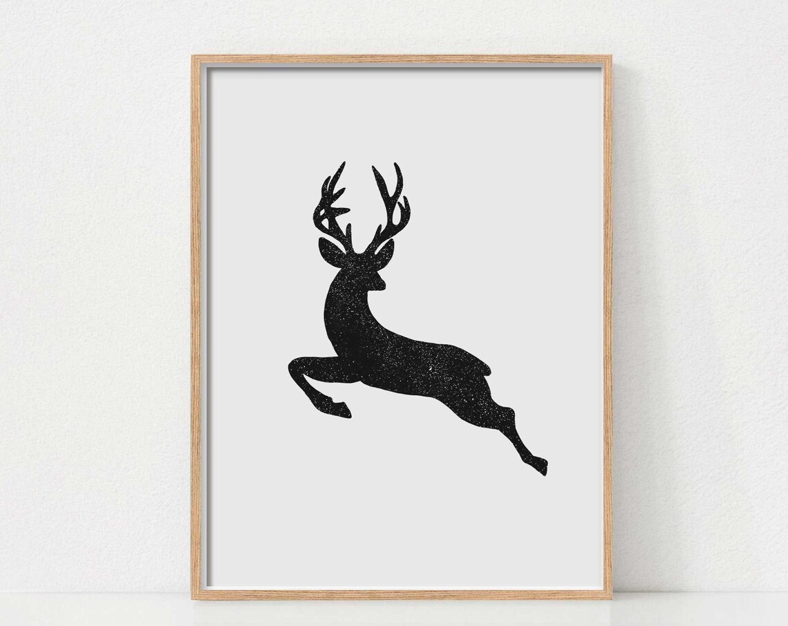 Black And White Christmas Reindeer Art Print