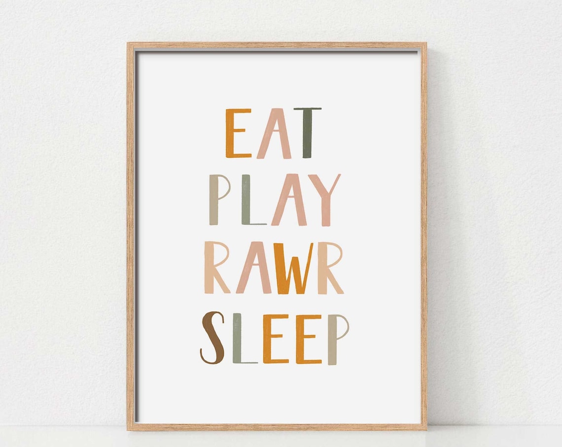 Eat Play Rawr Sleep Dinosaur Theme Kids Playroom Typography Quote Poster