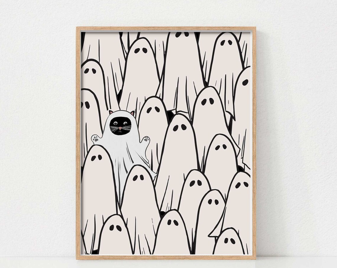 Halloween Cat Peekaboo Ghostie Art Print