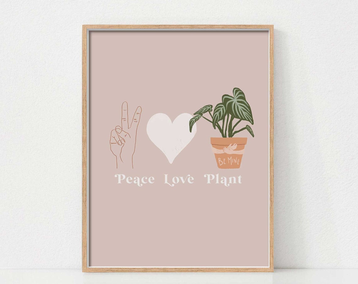 Peace Love Plant Botanical Wall Art with Potted Plant and Heart