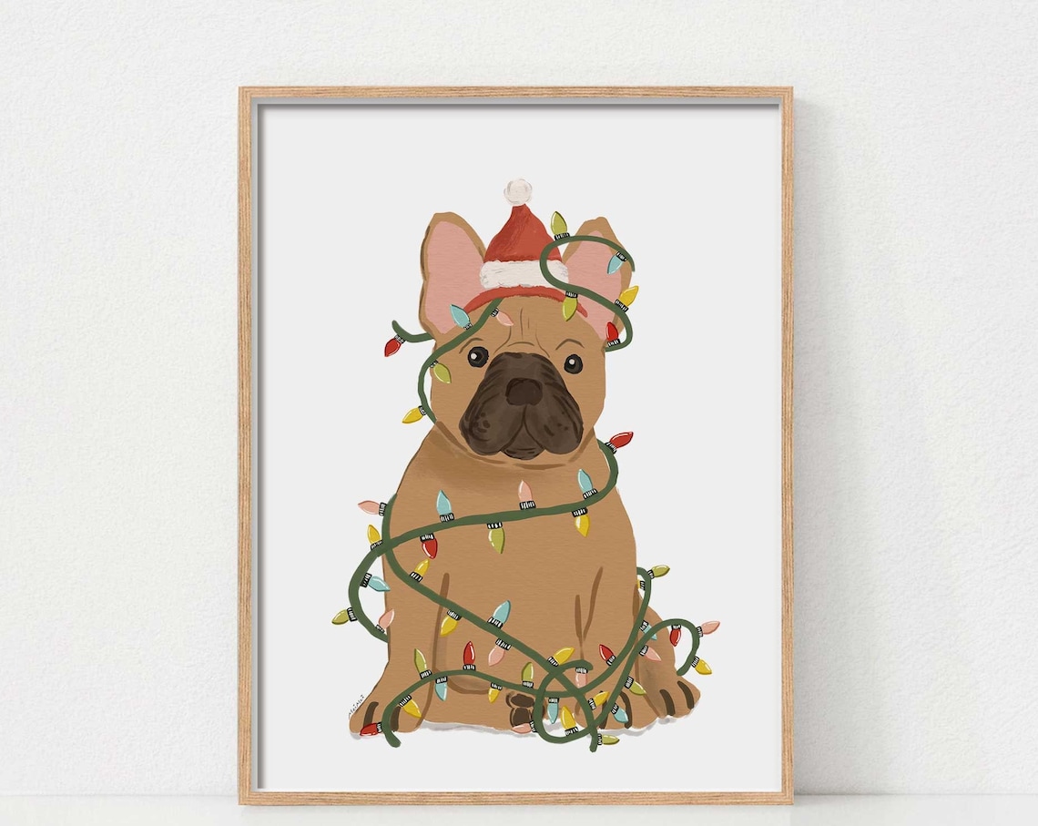 French Bulldog Christmas Art Print, Festive Dog Illustration