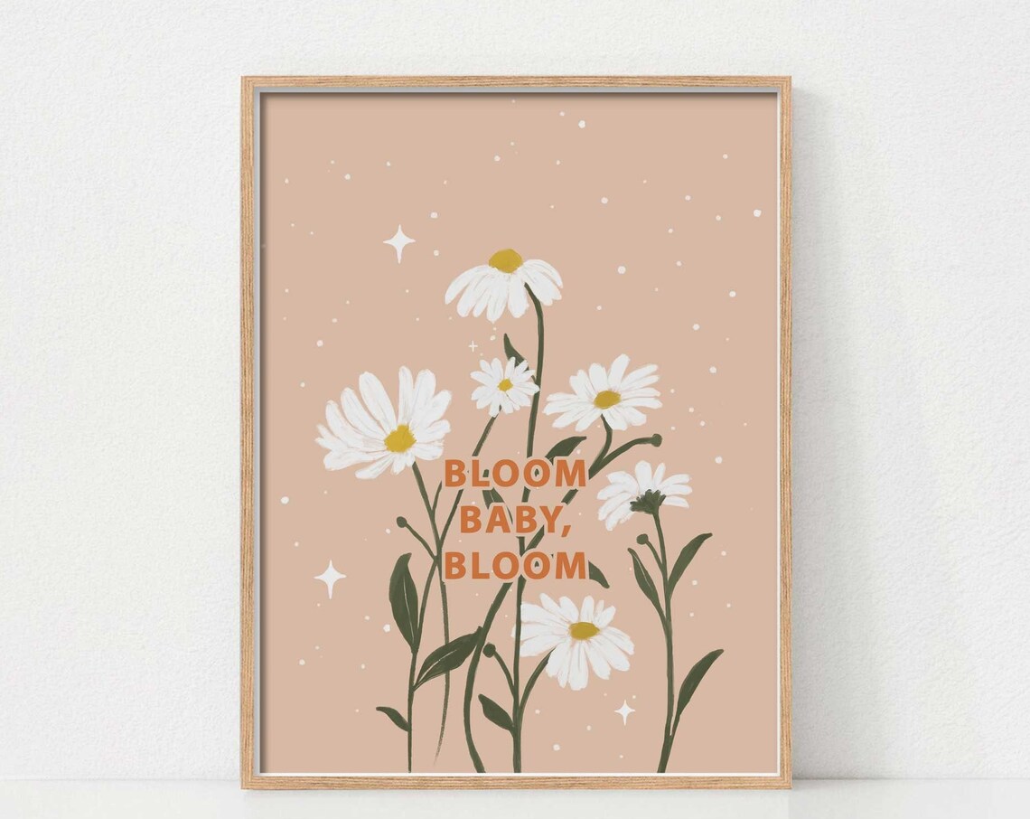 Boho Floral Nursery Decor Inspirational Quote Art Daisy Flower Print Little Girls Room Wall