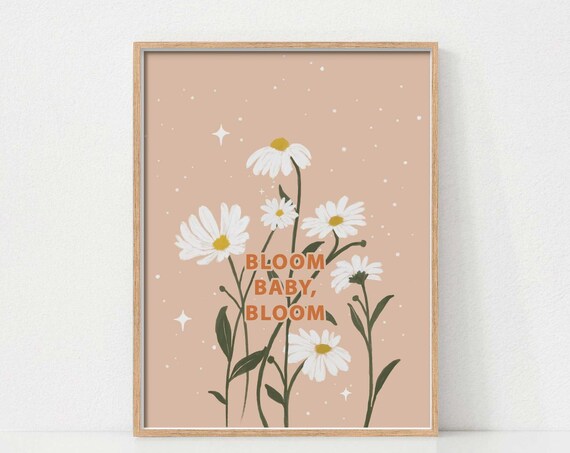 Boho Floral Nursery Decor Inspirational Quote Art Daisy Flower Print Little Girls Room Wall