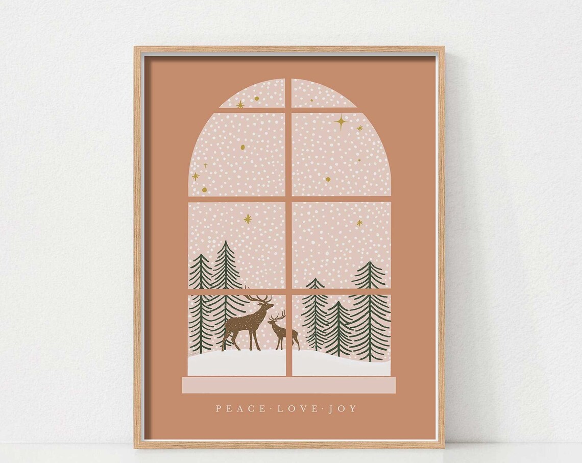 Christmas Deer Minimalist Holiday Window Art Print