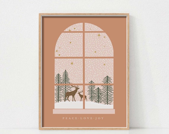 Christmas Deer Minimalist Holiday Window Art Print