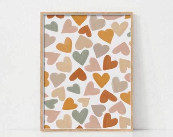 Watercolor Hearts Boho Nursery Art Print