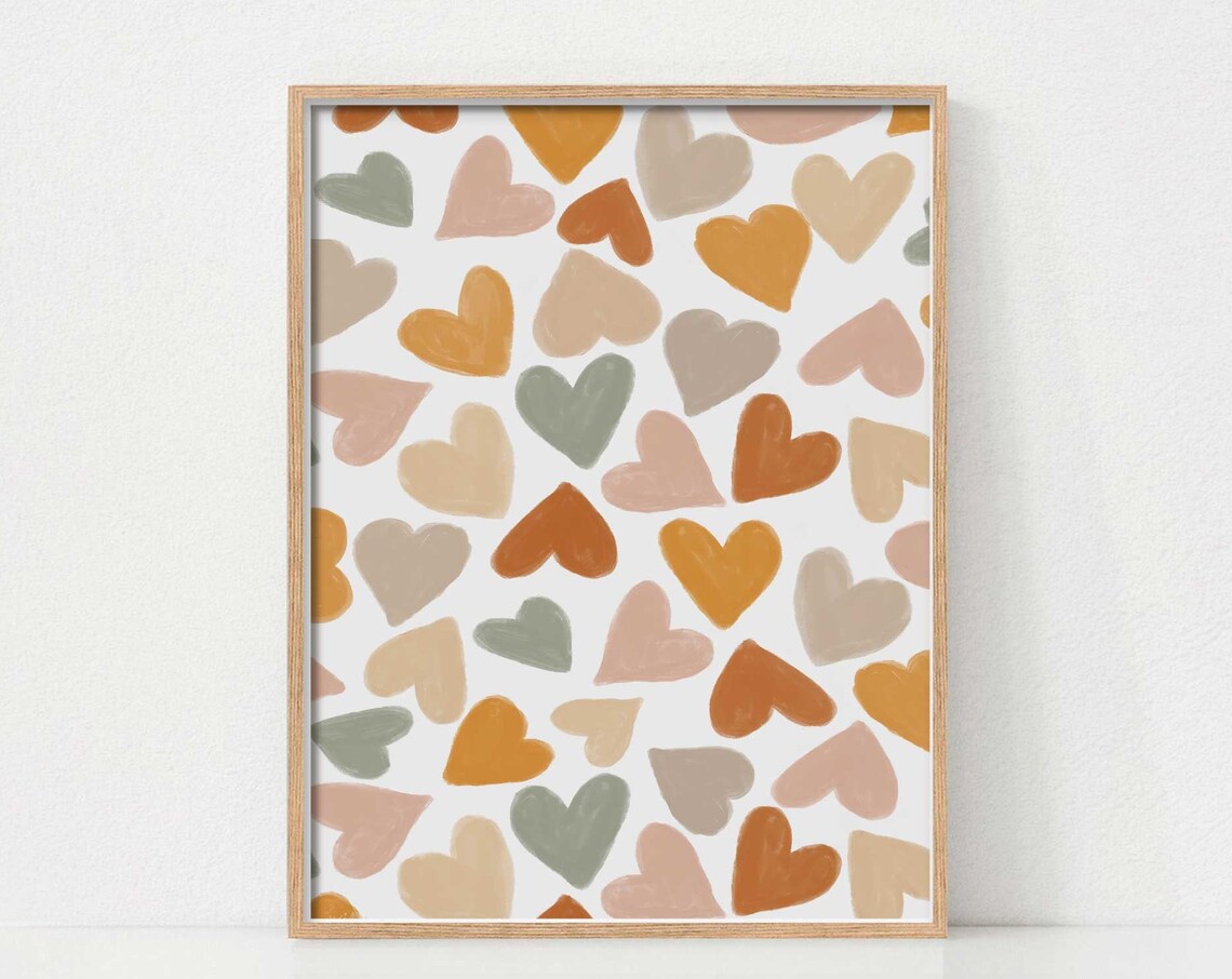 Watercolor Hearts Boho Nursery Art Print