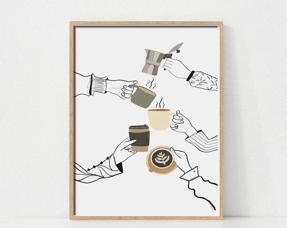 Coffee Poster Wall Art Bar Print Hands Retro Kitchen