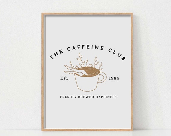 Minimalist Coffee Lover Print For Kitchen Or Cafe Decor Caffeine Club Wall Art Modern Bar Poster