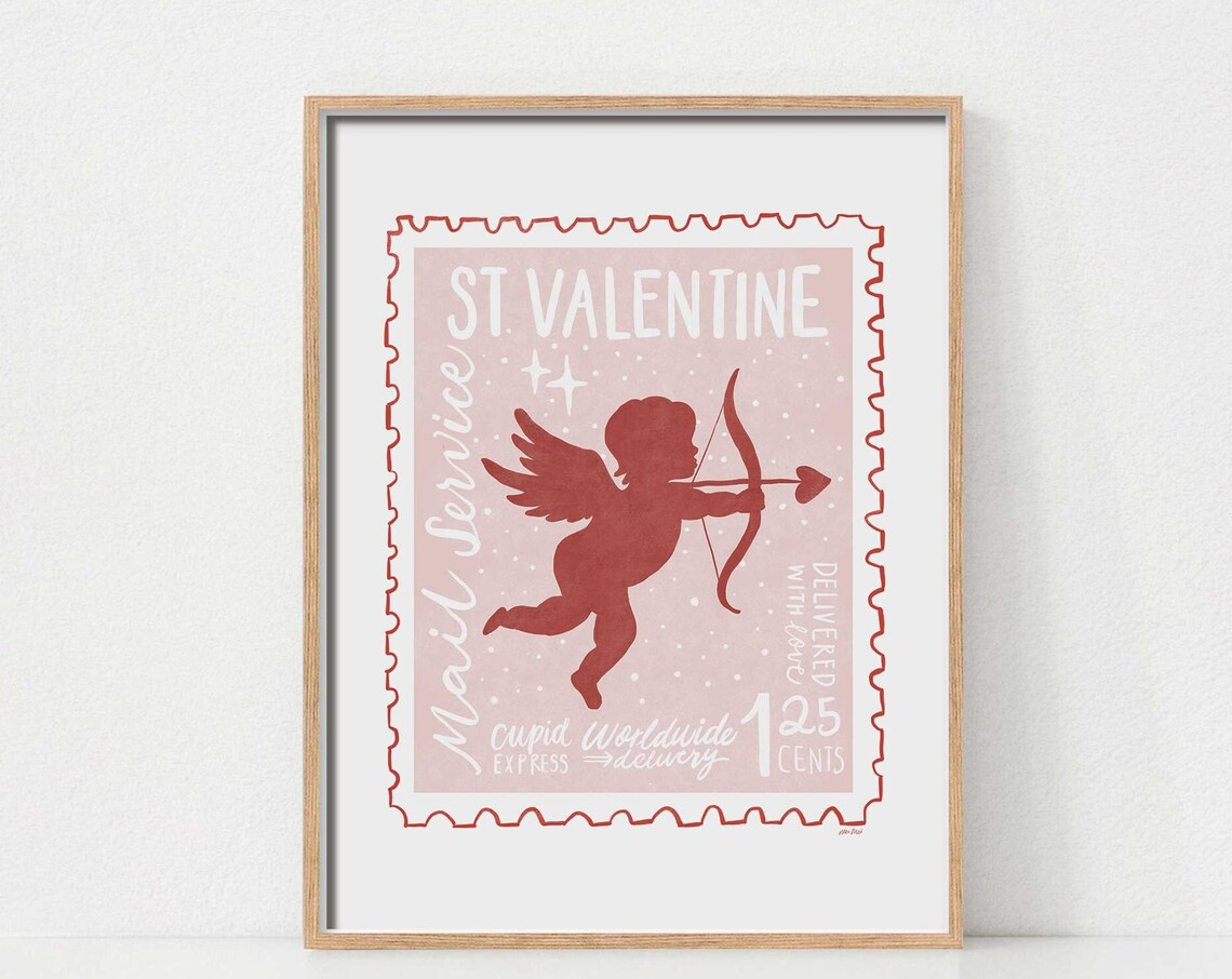Cupid Valentine Day Art Print, Pink Wall Art