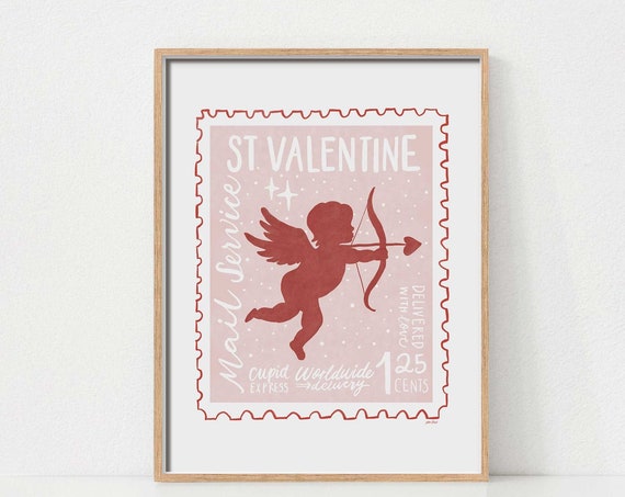 Cupid Valentine Day Art Print, Pink Wall Art