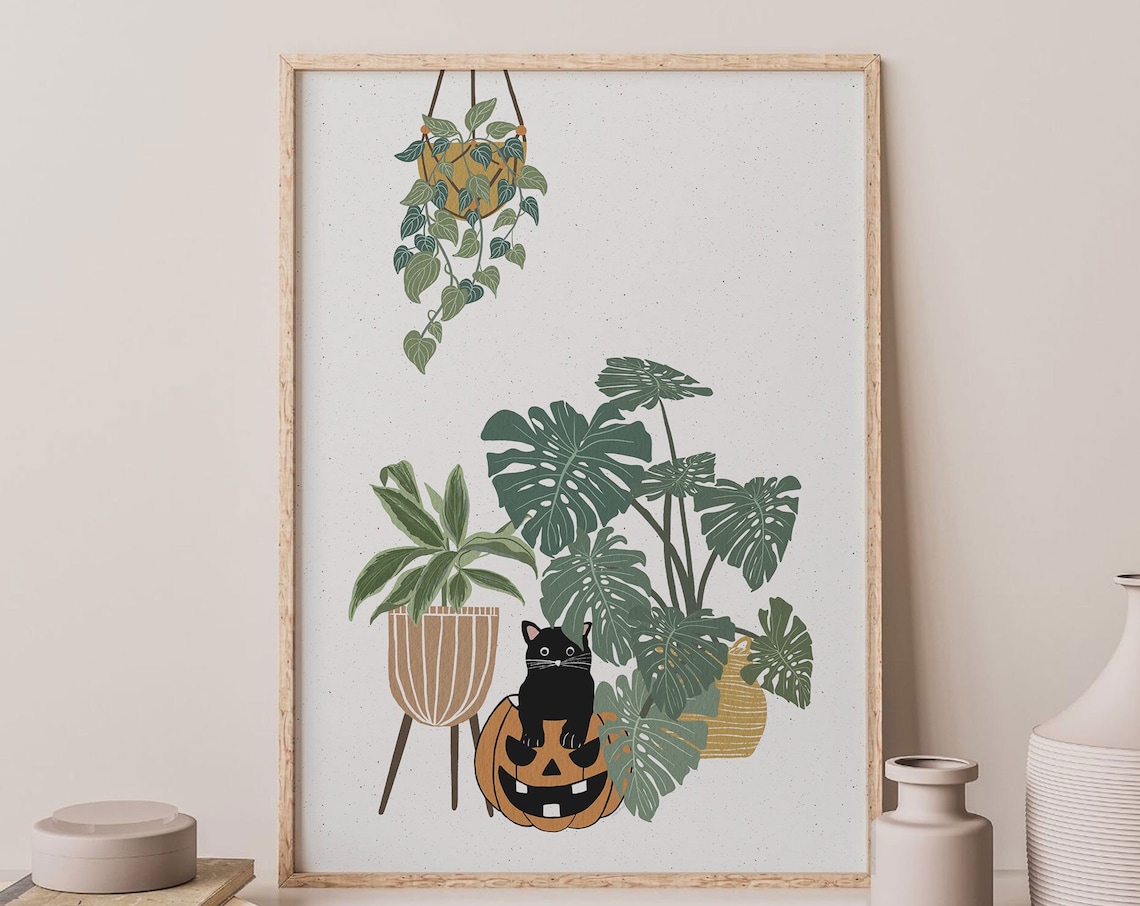 Halloween Cat in Pumpkin, Halloween Decor Art Print