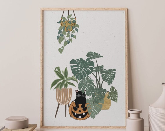 Halloween Cat in Pumpkin, Halloween Decor Art Print