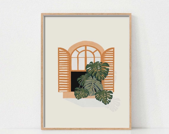 Monstera Botanical Art Print, Boho Plant Poster