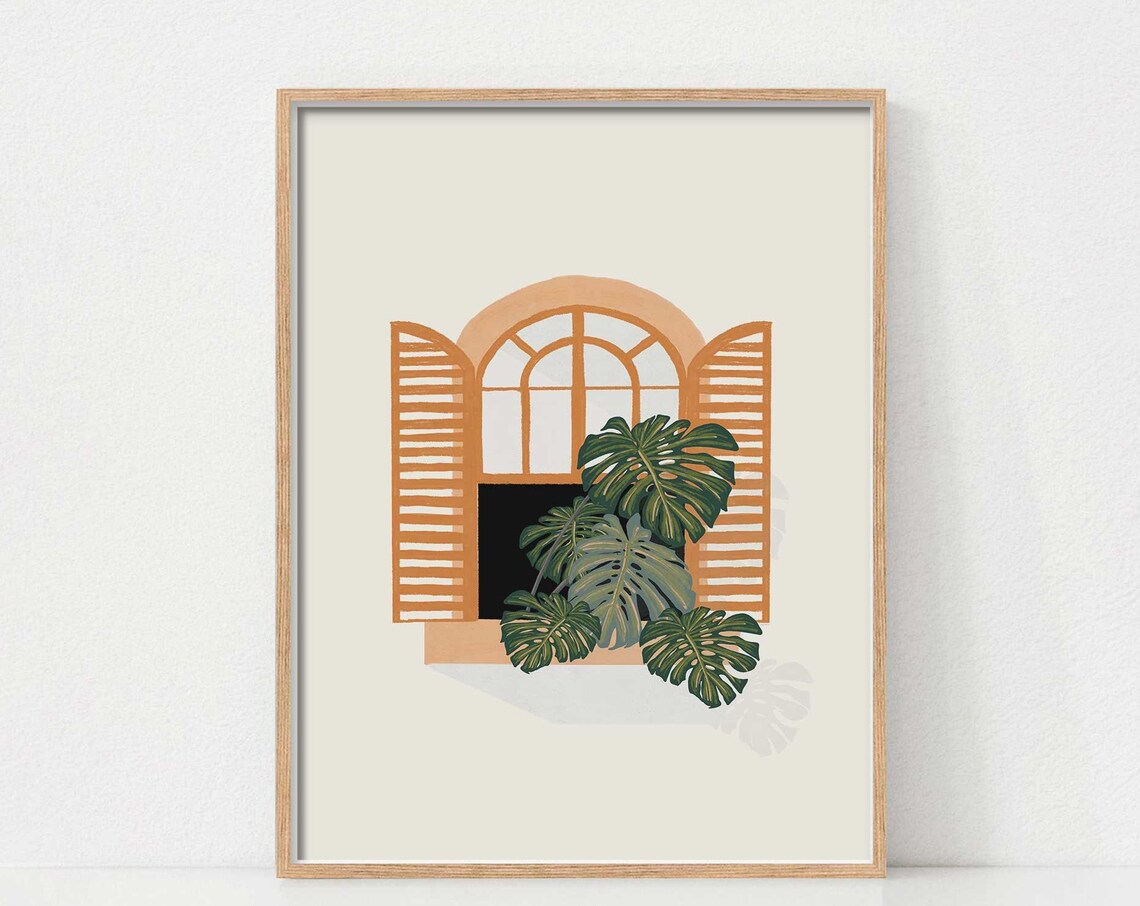 Monstera Botanical Art Print, Boho Plant Poster
