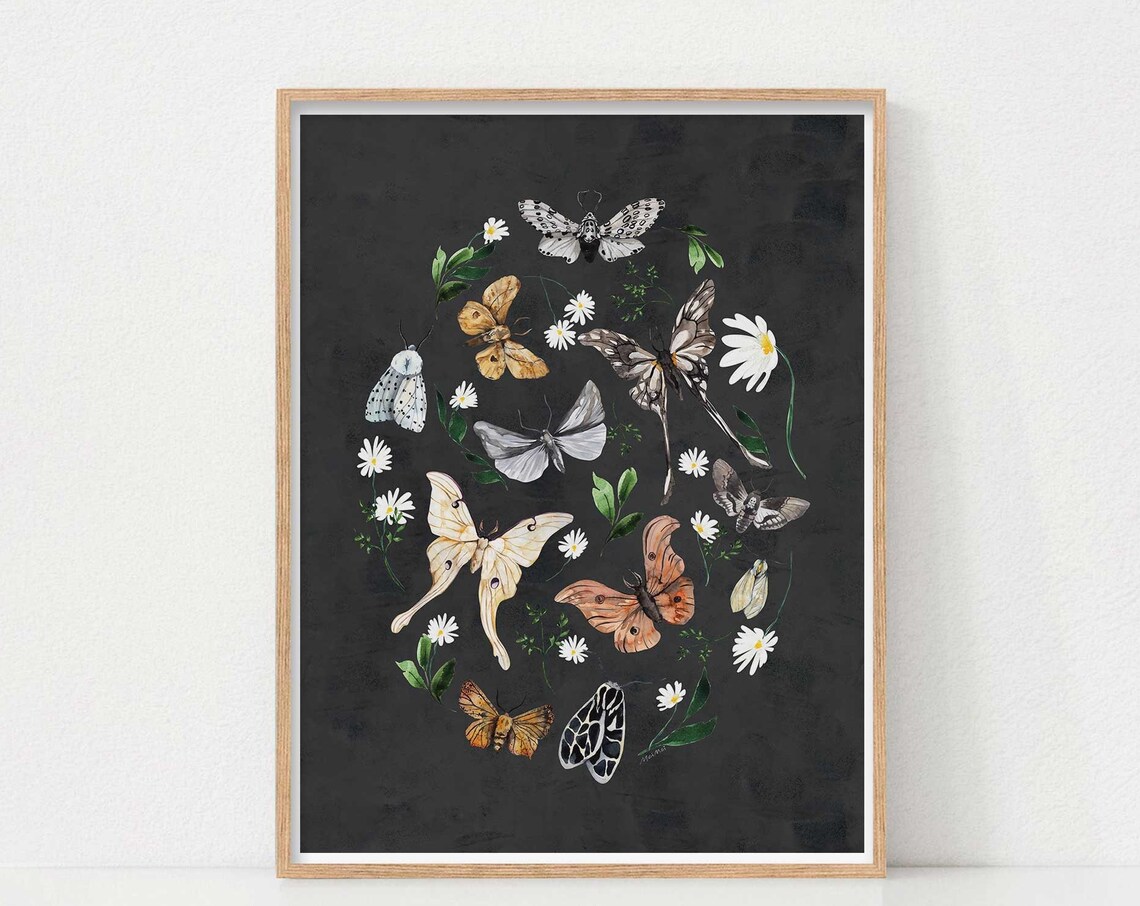 Vintage Moth Halloween Botanical Wall Art Print