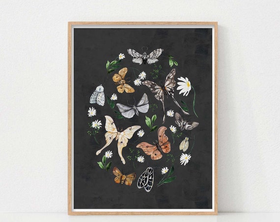 Vintage Moth Halloween Botanical Wall Art Print