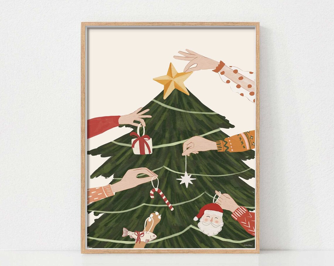 Christmas Tree Print, Boho Holiday Decor With Pets