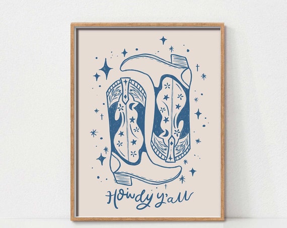 Cowgirl Boots Print Wall Art Vintage Western Decor Wild West Cowboy