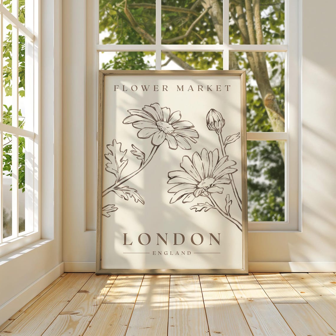 London England Flower Market Daisy Line Drawing Minimal Art Poster - Image 3