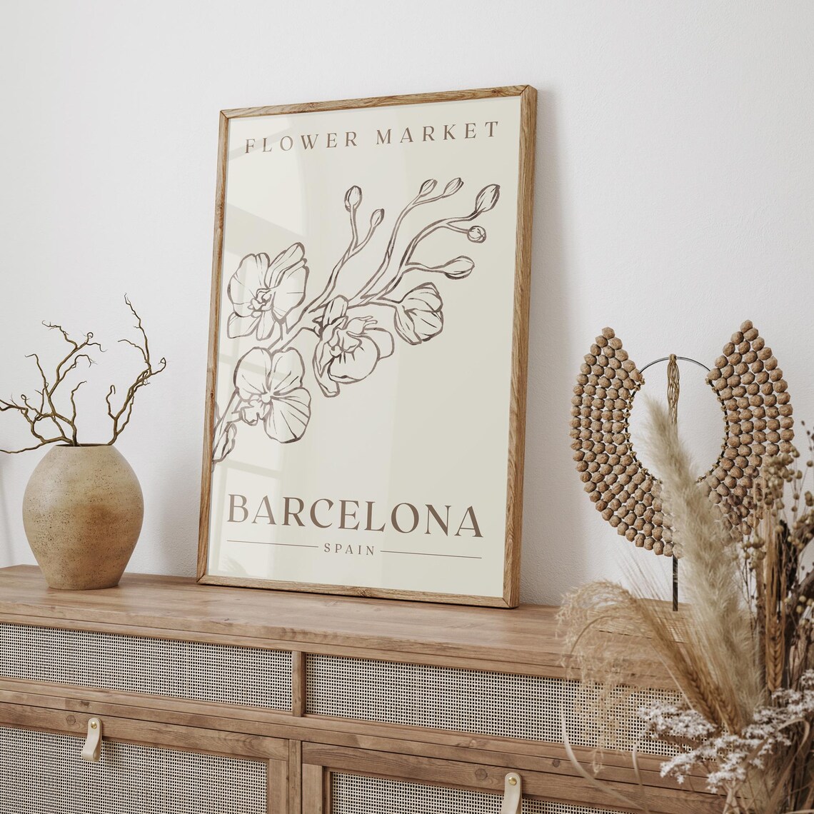 Flower Market Barcelona Spain Minimalist Orchid Line Art Poster - Image 3