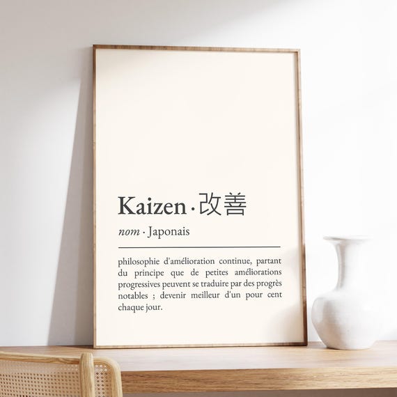 Kaizen Dfinition En Franais Dcoration Japonaise Poster De Dictionnaire Citation Inspiration Affiche Minimaliste Art Mural Imprimable
