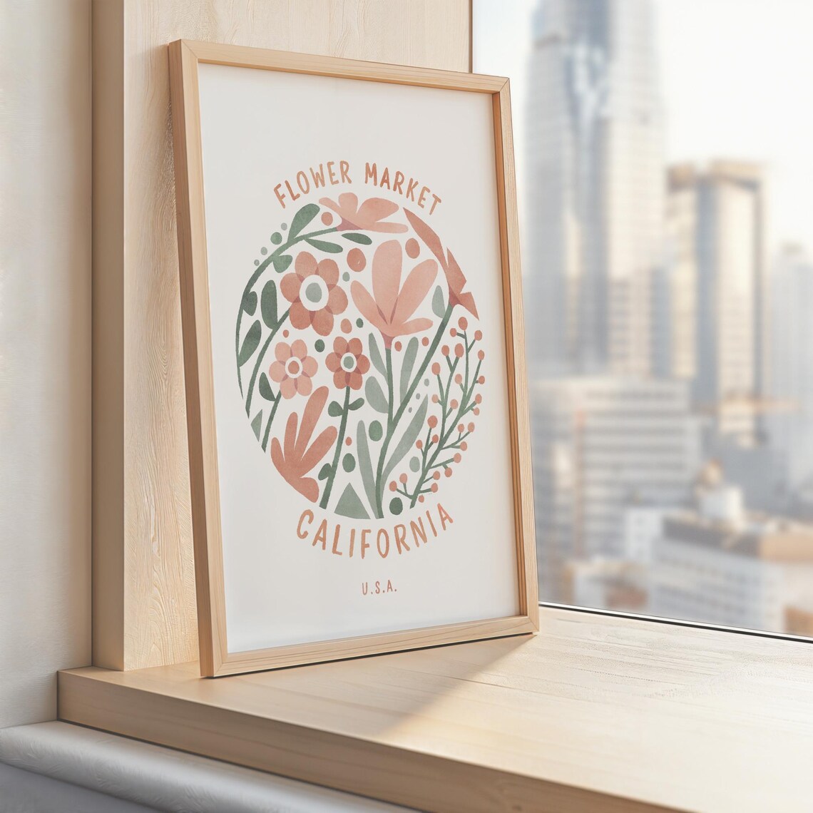 Flower Market California Watercolor Floral Circle Pastel Art Poster - Image 3