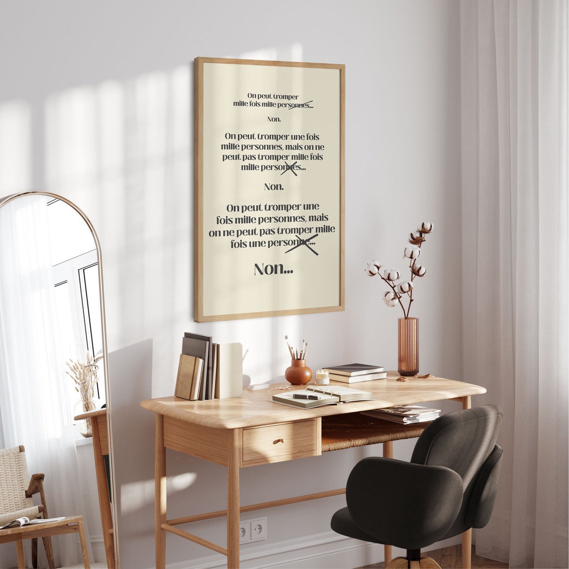 French Tromper Quote Typography Witty Corrected Text Cream Poster - Image 3