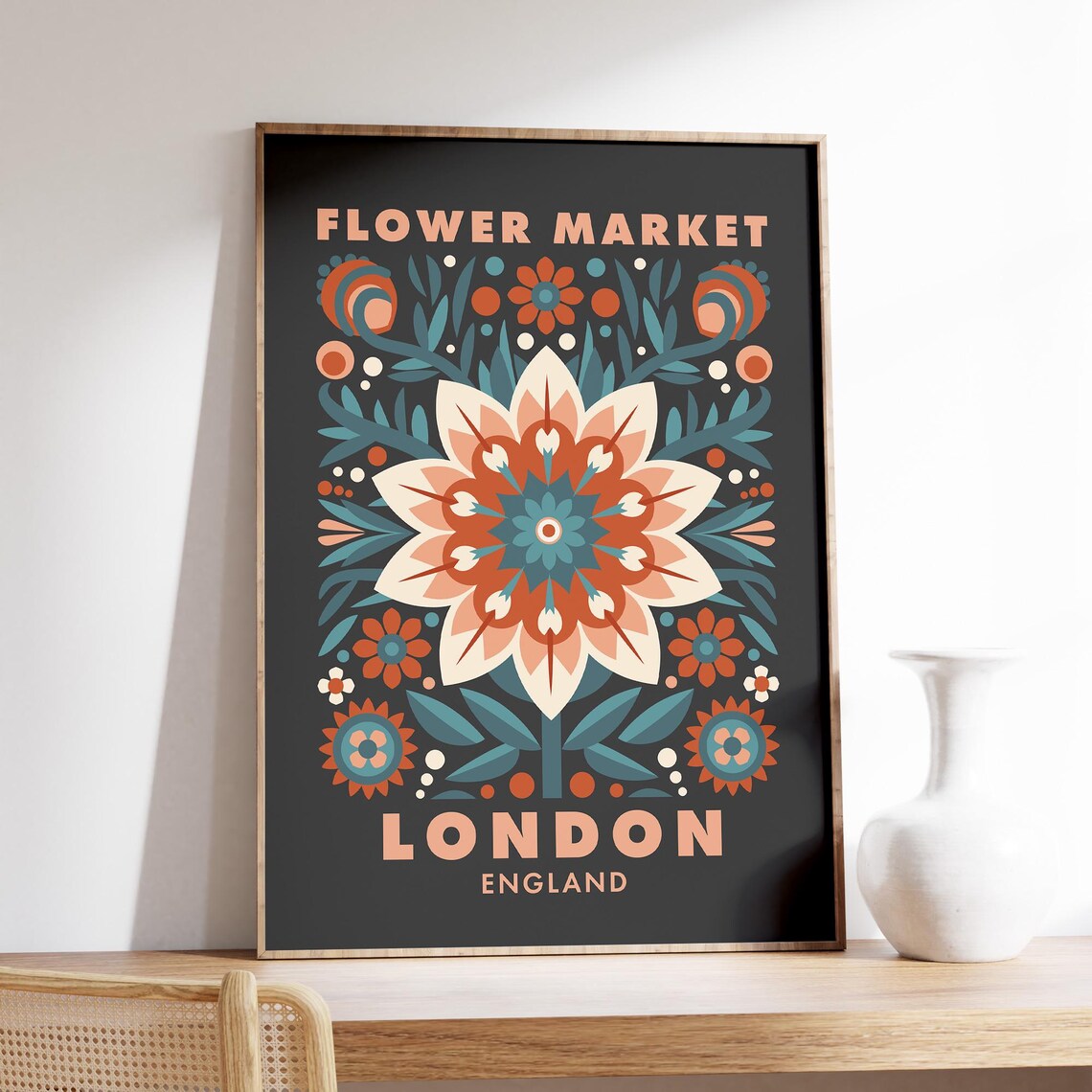 Flower Market London England Folk Botanical Dark Moody Art Poster
