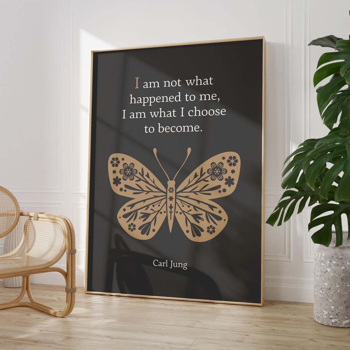 Carl Jung Quote I Am What I Choose To Become Gold Butterfly Poster
