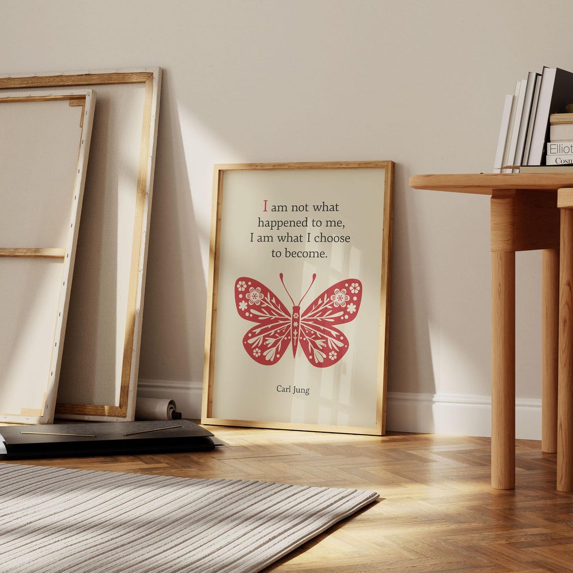 Carl Jung Quote Red Butterfly What I Choose To Become Minimal Poster - Image 3