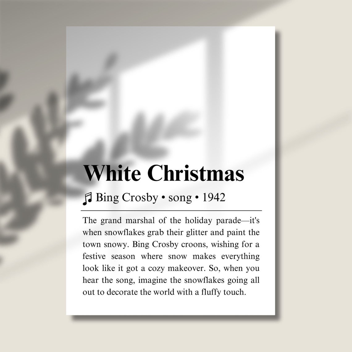 White Christmas Bing Crosby 1942 Song Definition Typography Poster - Image 2